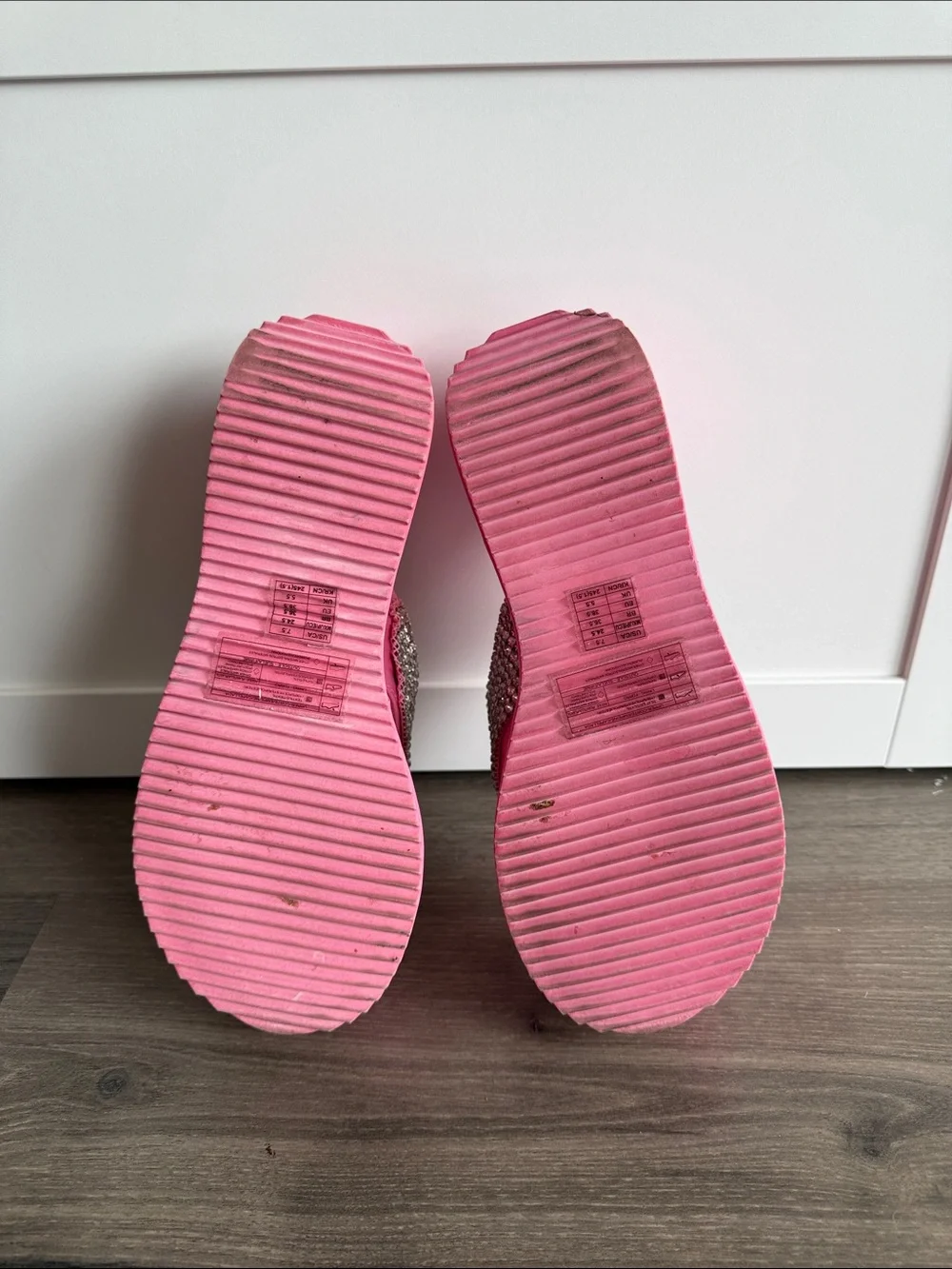 Forever 21 Barbie Pink Rhinestone Platform Flip Flops